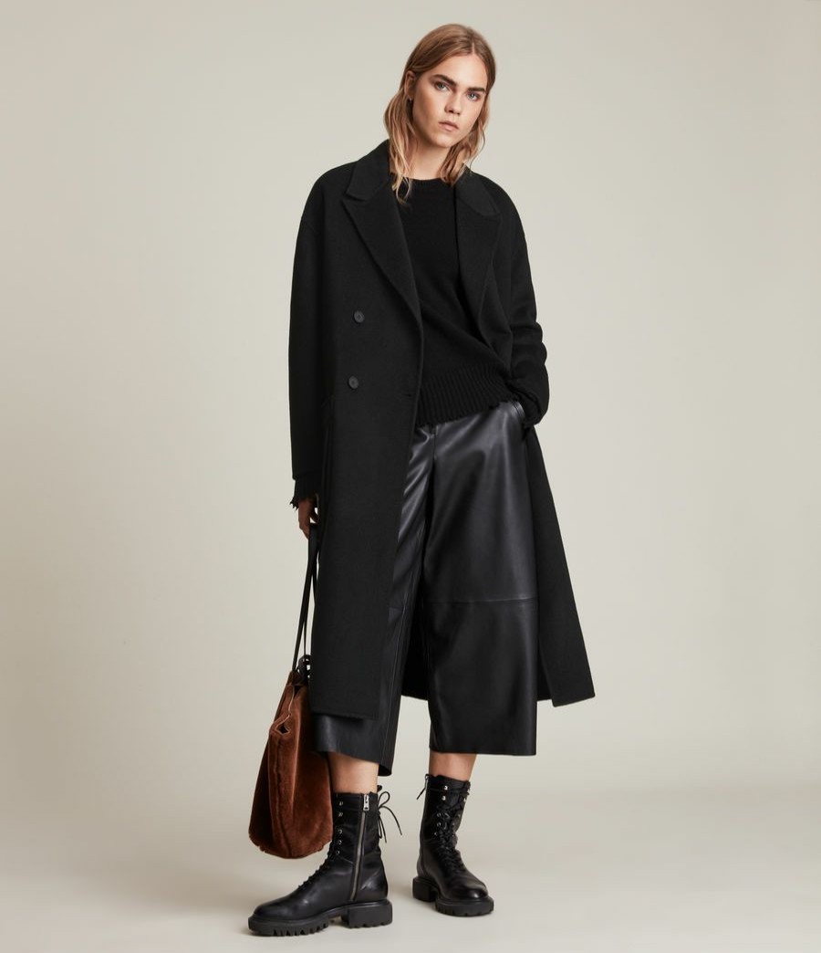 Women'S * | Allsaints Sale Freya Fringed Wool Blend Coat