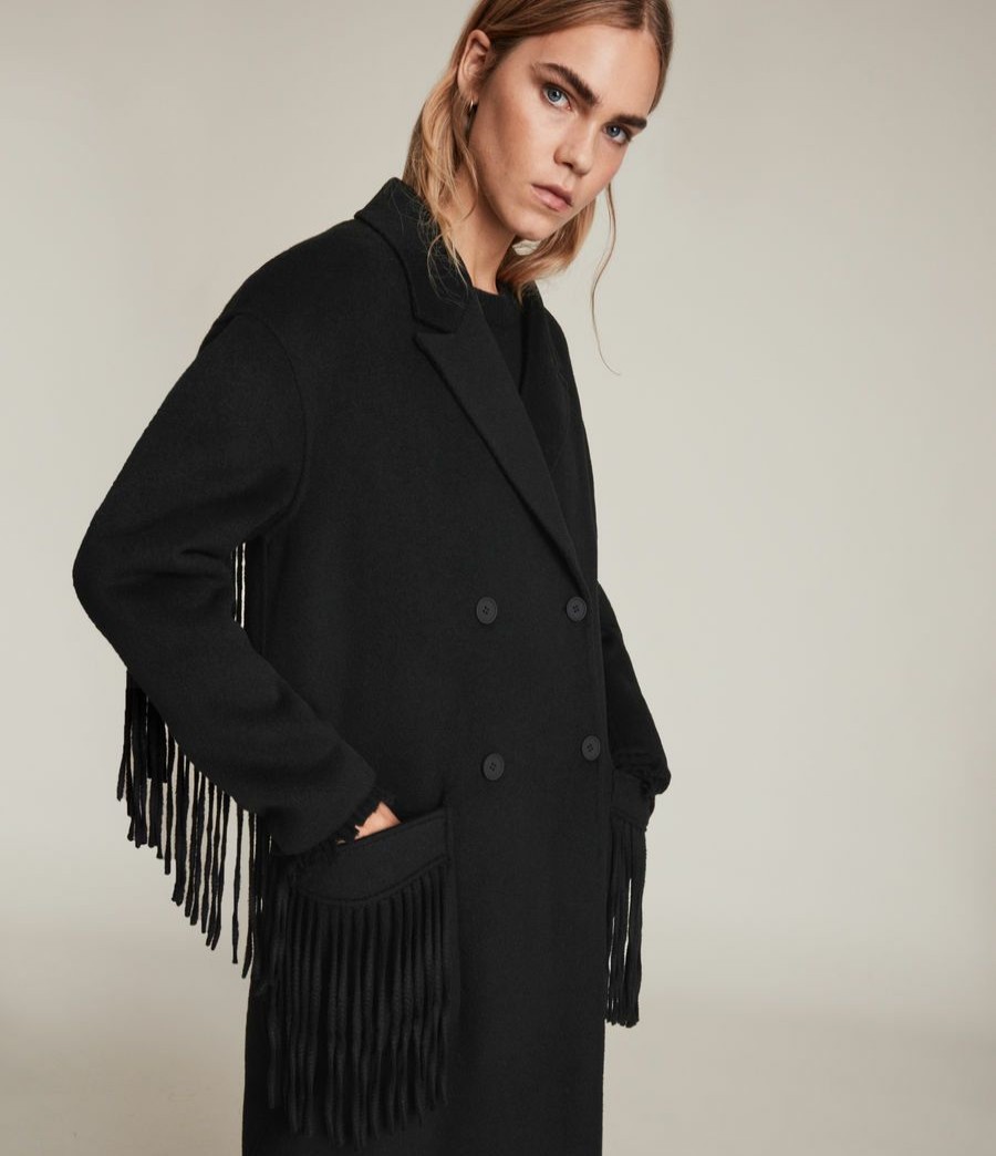 Women'S * | Allsaints Sale Freya Fringed Wool Blend Coat