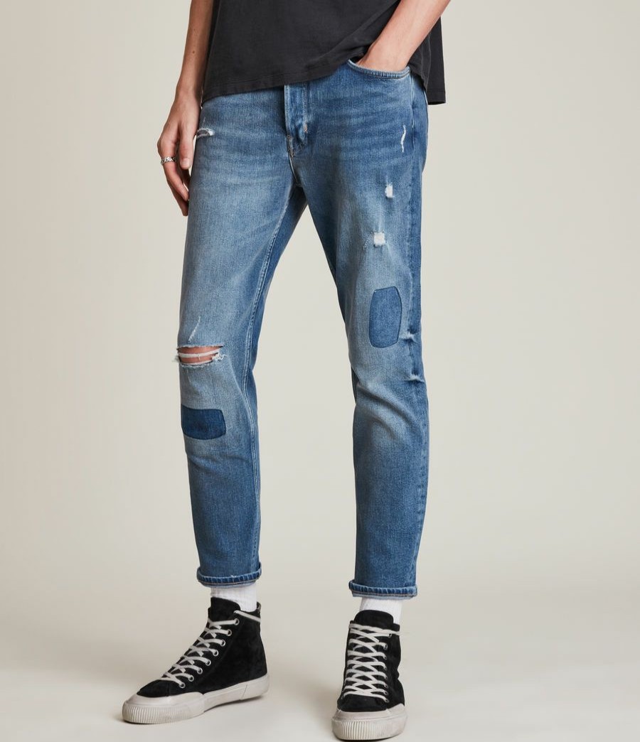 Men'S * | Shop Allsaints Dean Patched Cropped Slim Jeans