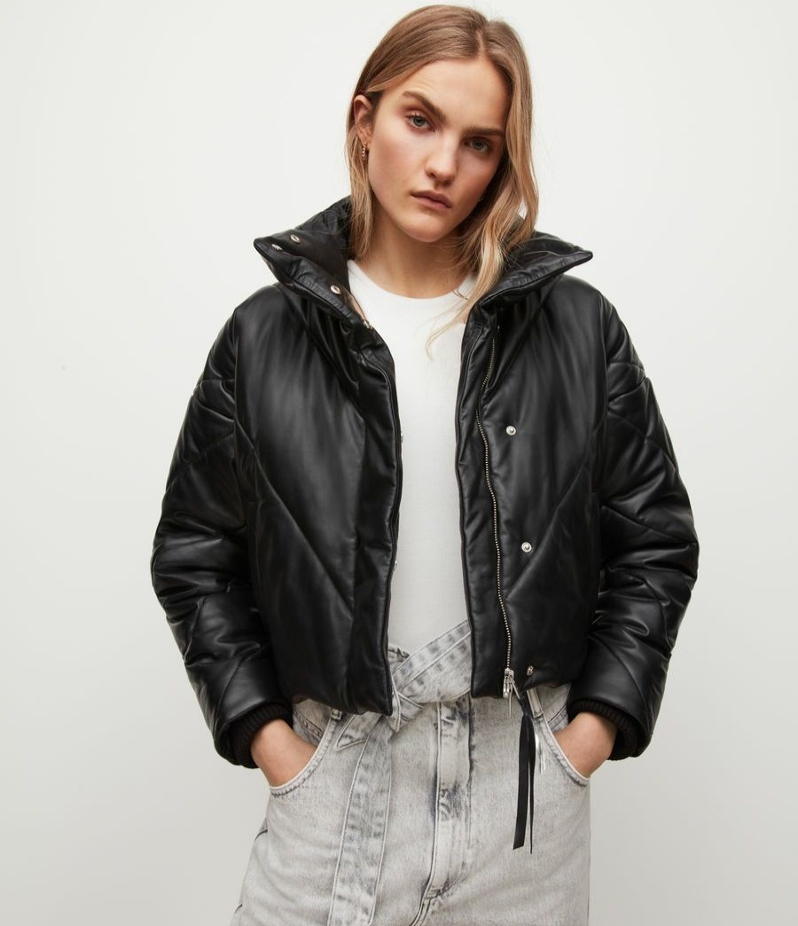 Women'S * | Allsaints Sale Miyla Cropped Leather Bomber Jacket