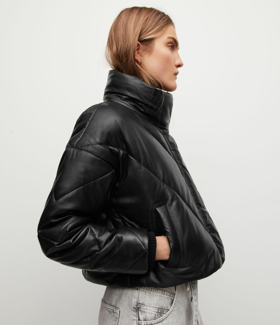 Women'S * | Allsaints Sale Miyla Cropped Leather Bomber Jacket