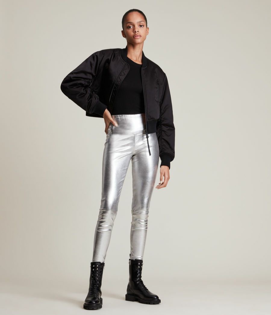 Women'S * | Allsaints Sale Cora Foil Leather Leggings