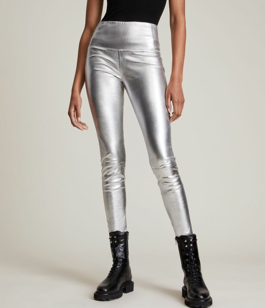 Women'S * | Allsaints Sale Cora Foil Leather Leggings