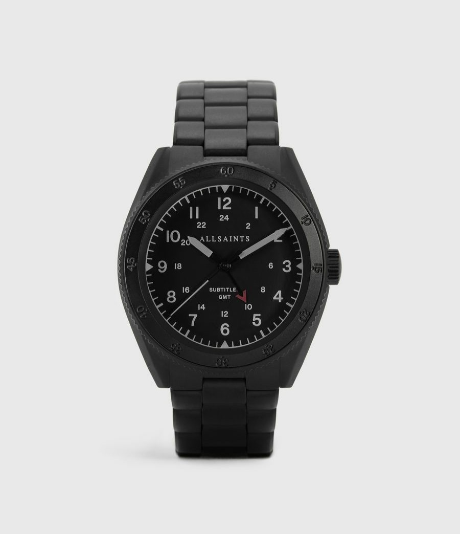 Women'S * | Shop Allsaints Subtitled Gmt V Matte Black Stainless Steel Watch