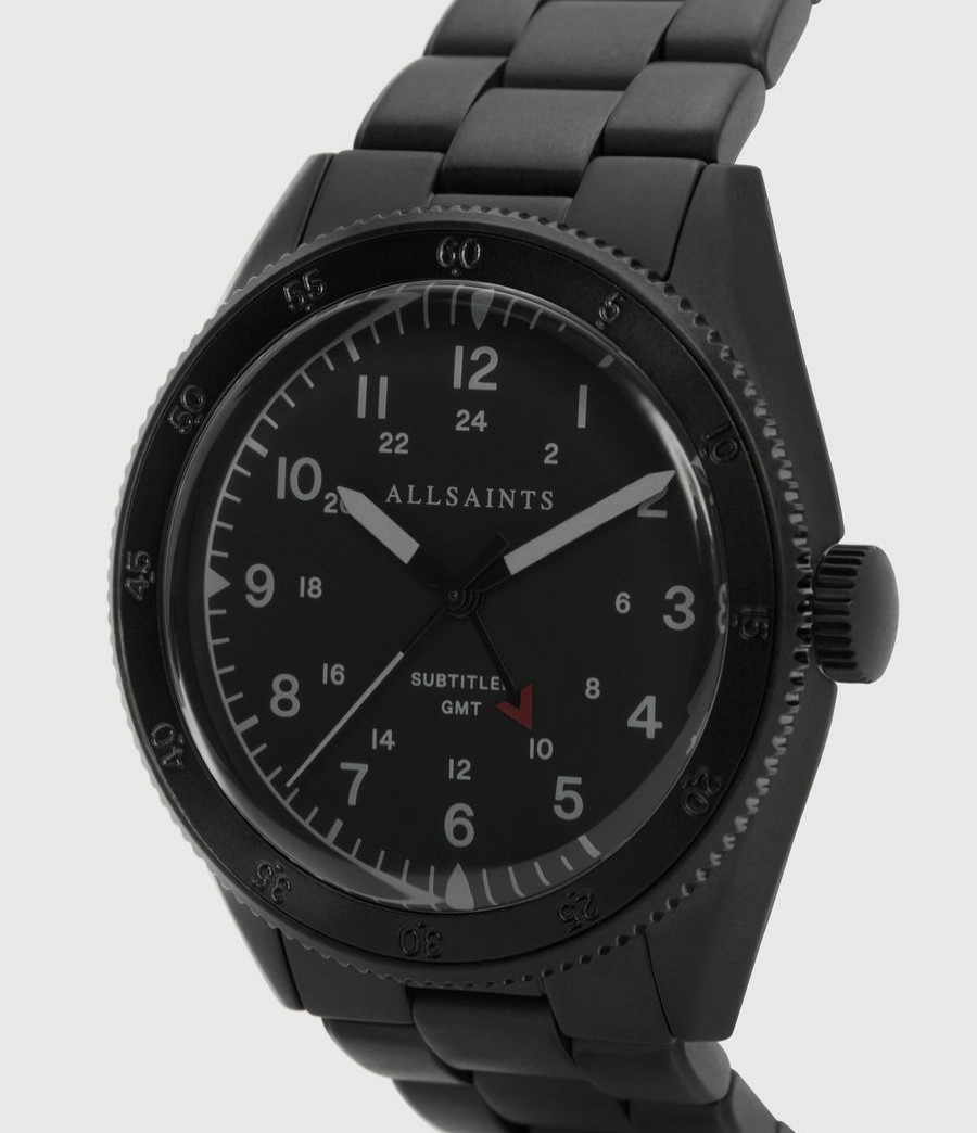 Women'S * | Shop Allsaints Subtitled Gmt V Matte Black Stainless Steel Watch