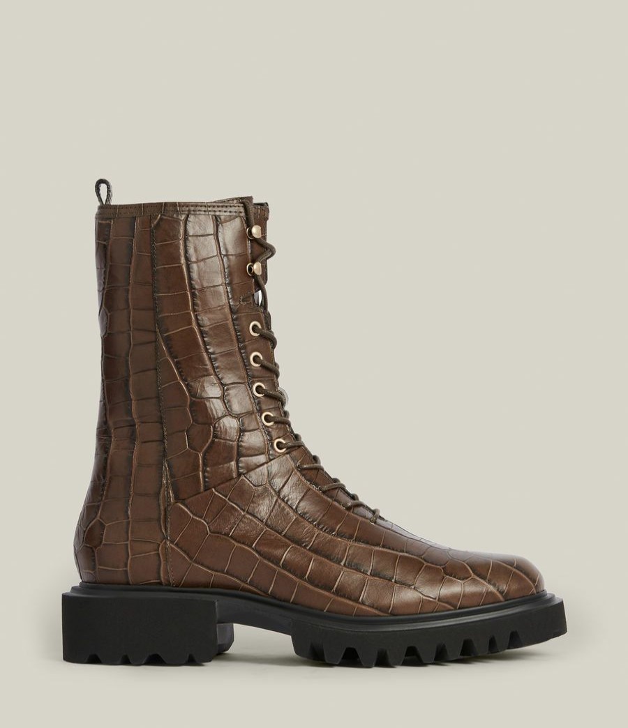 Women'S * | Shop Allsaints Maren Crocodile Leather Boots