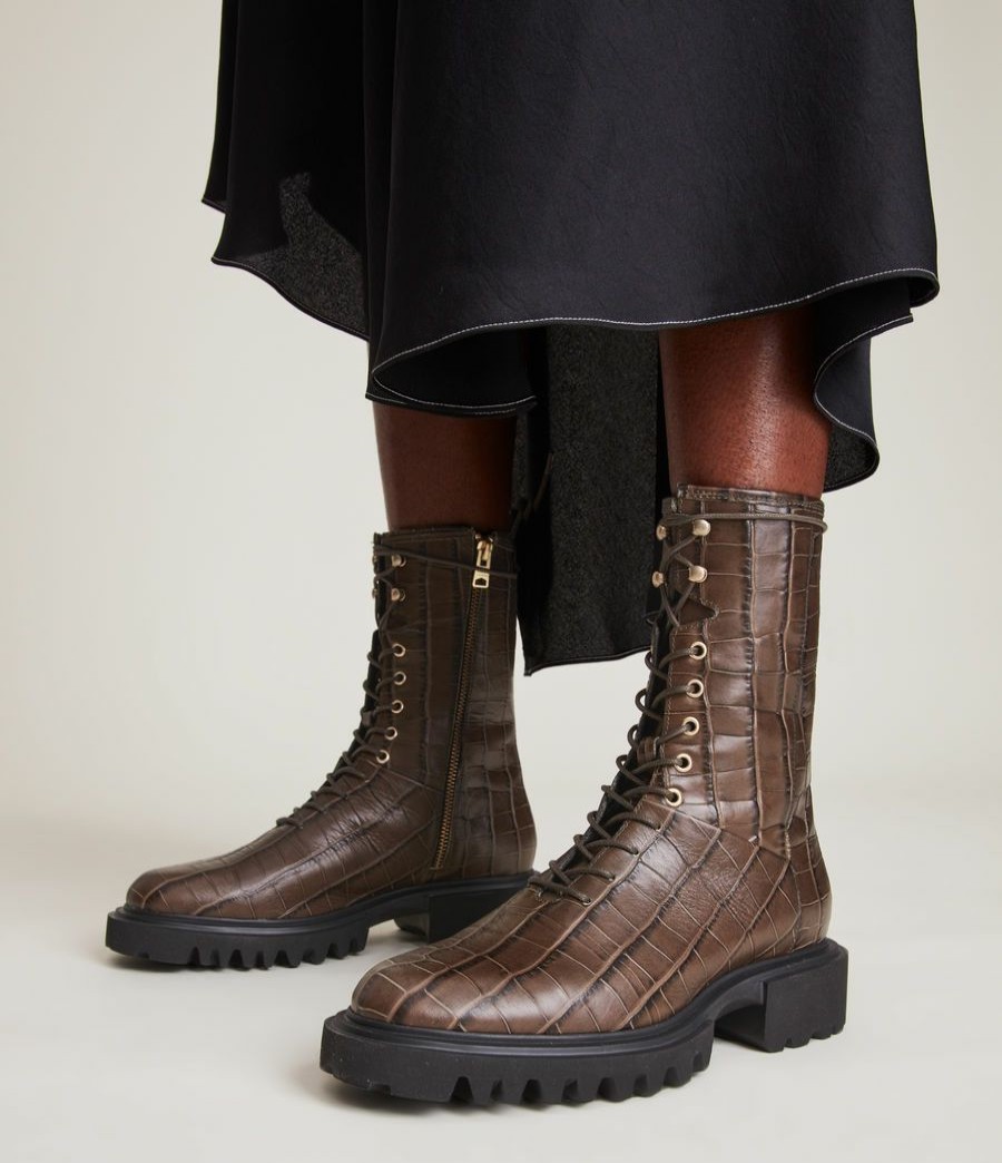 Women'S * | Shop Allsaints Maren Crocodile Leather Boots