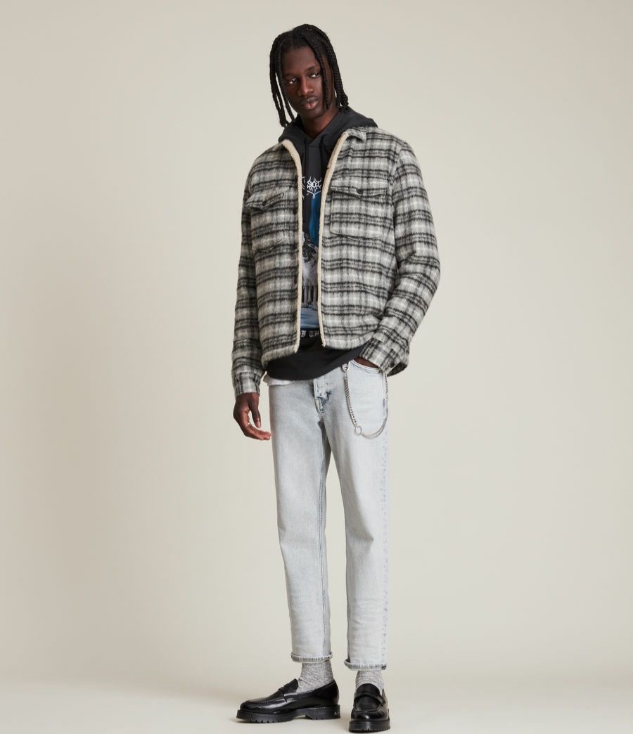 Men'S * | Shop Allsaints Anvik Sherpa-Lined Wool Blend Check Jacket