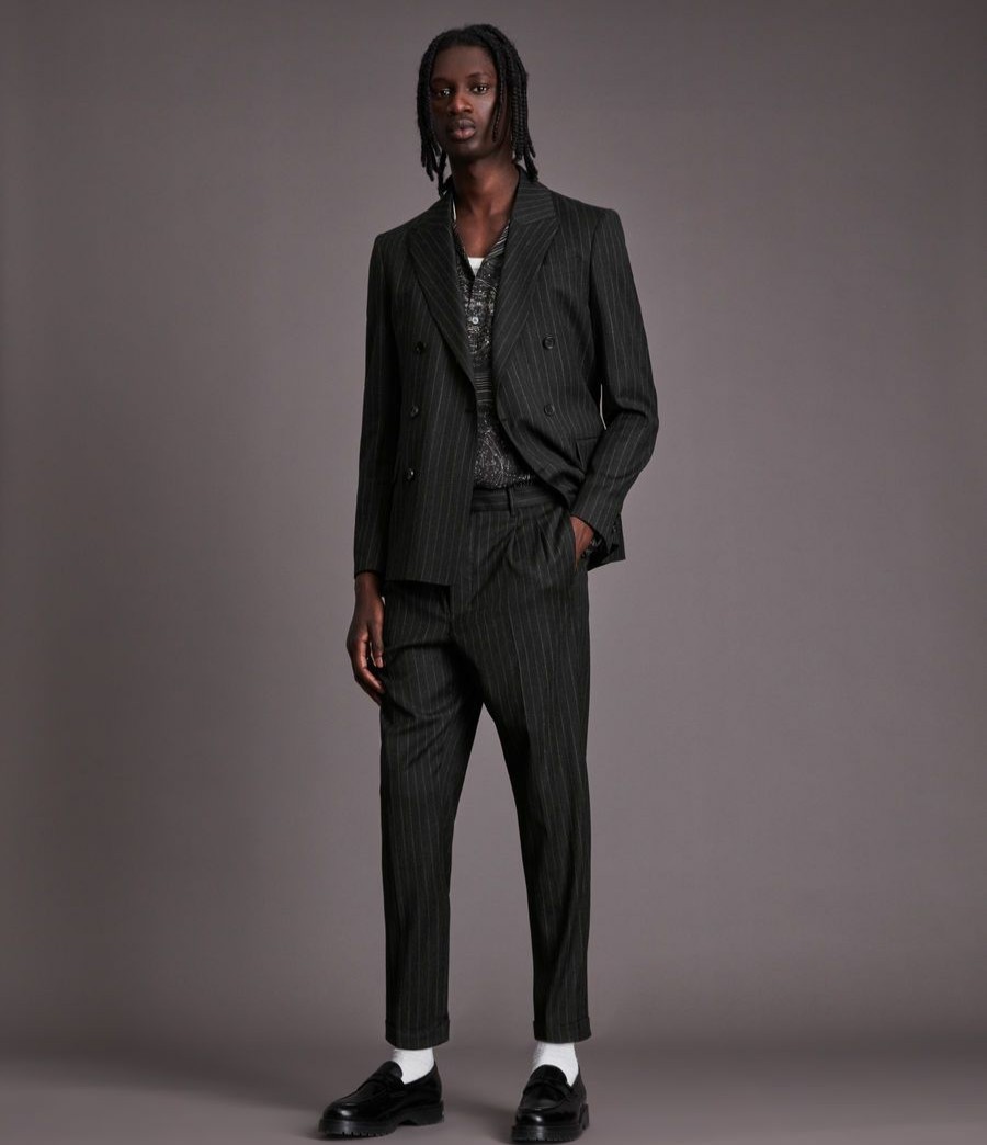 Men'S * | Shop Allsaints Dabin Slim Cropped Pinstripe Trousers