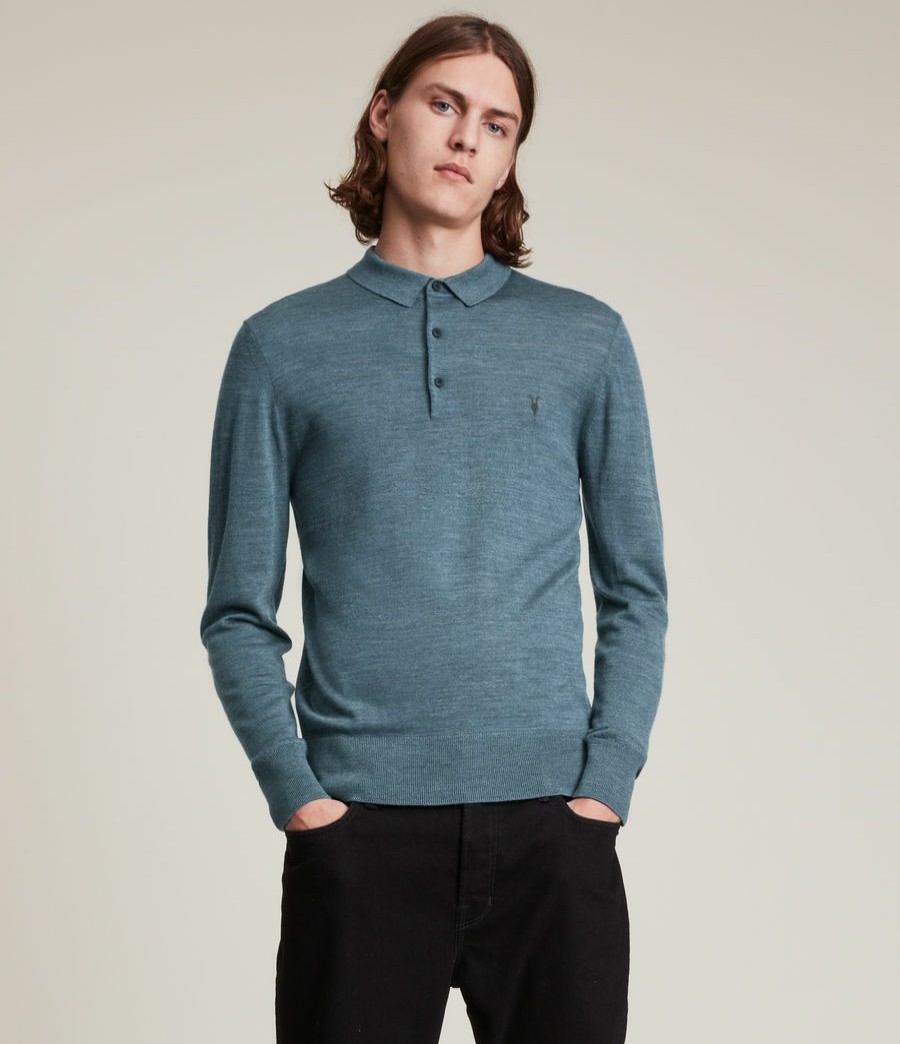 Men'S * | Shop Allsaints Mode Merino Long Sleeve Polo Shirt