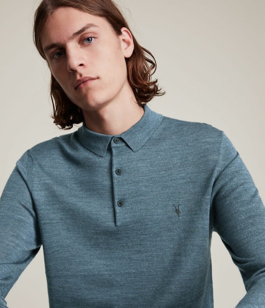 Men'S * | Shop Allsaints Mode Merino Long Sleeve Polo Shirt