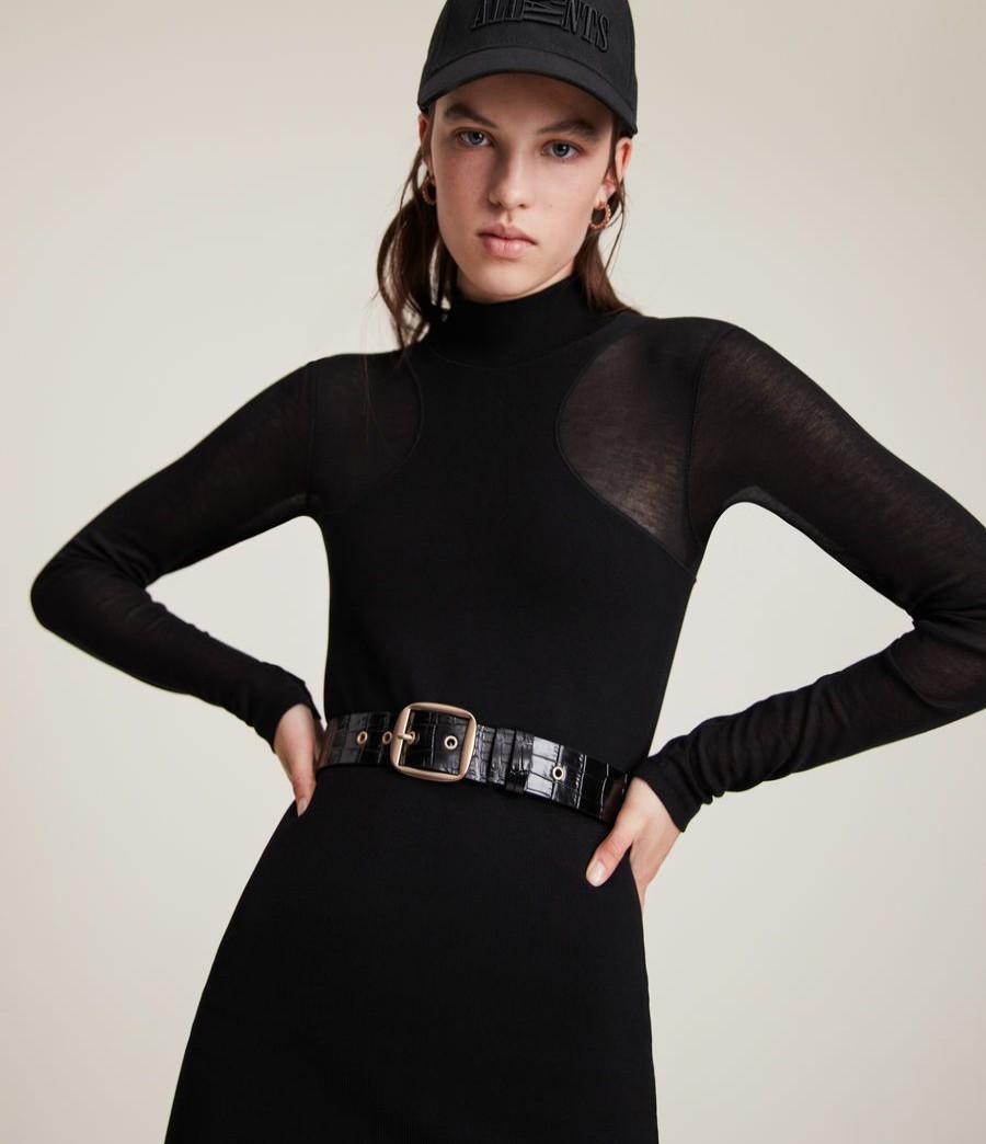 Women'S * | Shop Allsaints Madison Leather Crocodile Belt