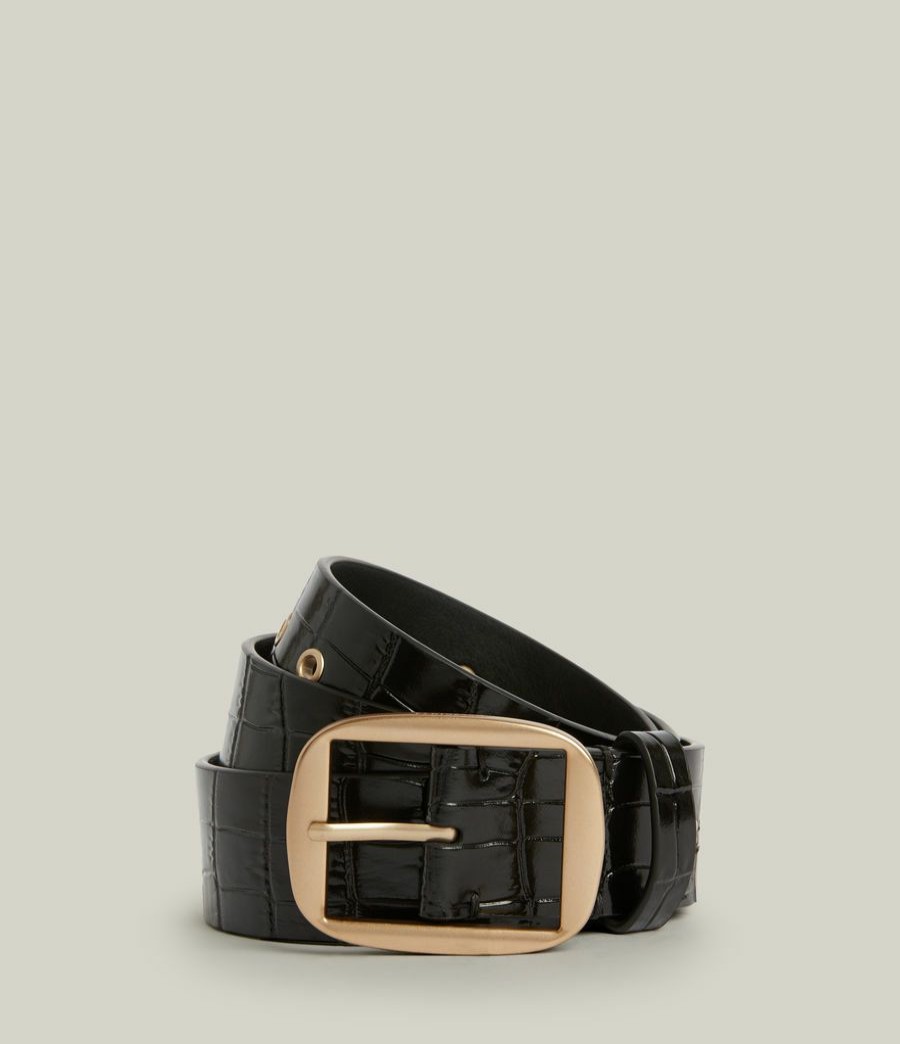 Women'S * | Shop Allsaints Madison Leather Crocodile Belt