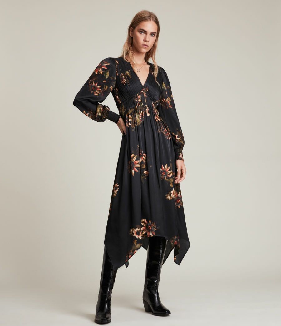 Women'S * | Allsaints Sale Estelle Avifauna Silk Blend Dress