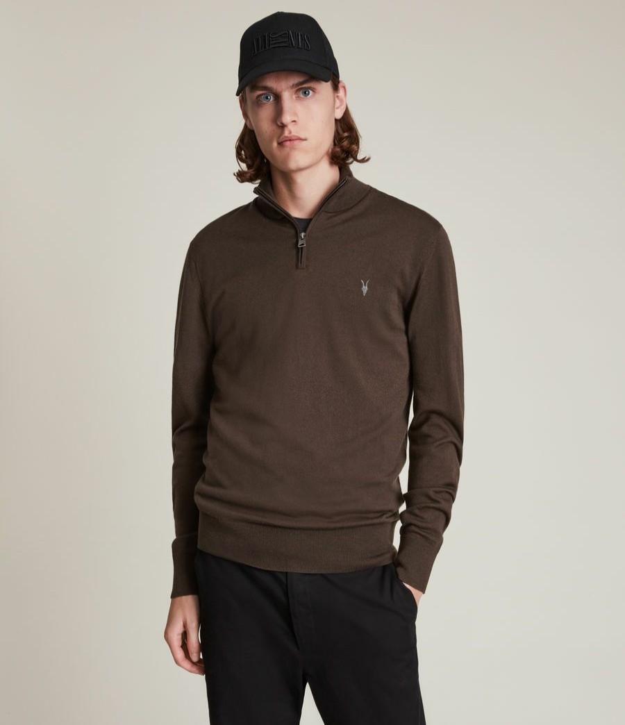 Men'S * | Shop Allsaints Mode Merino Zip Funnel Neck Jumper