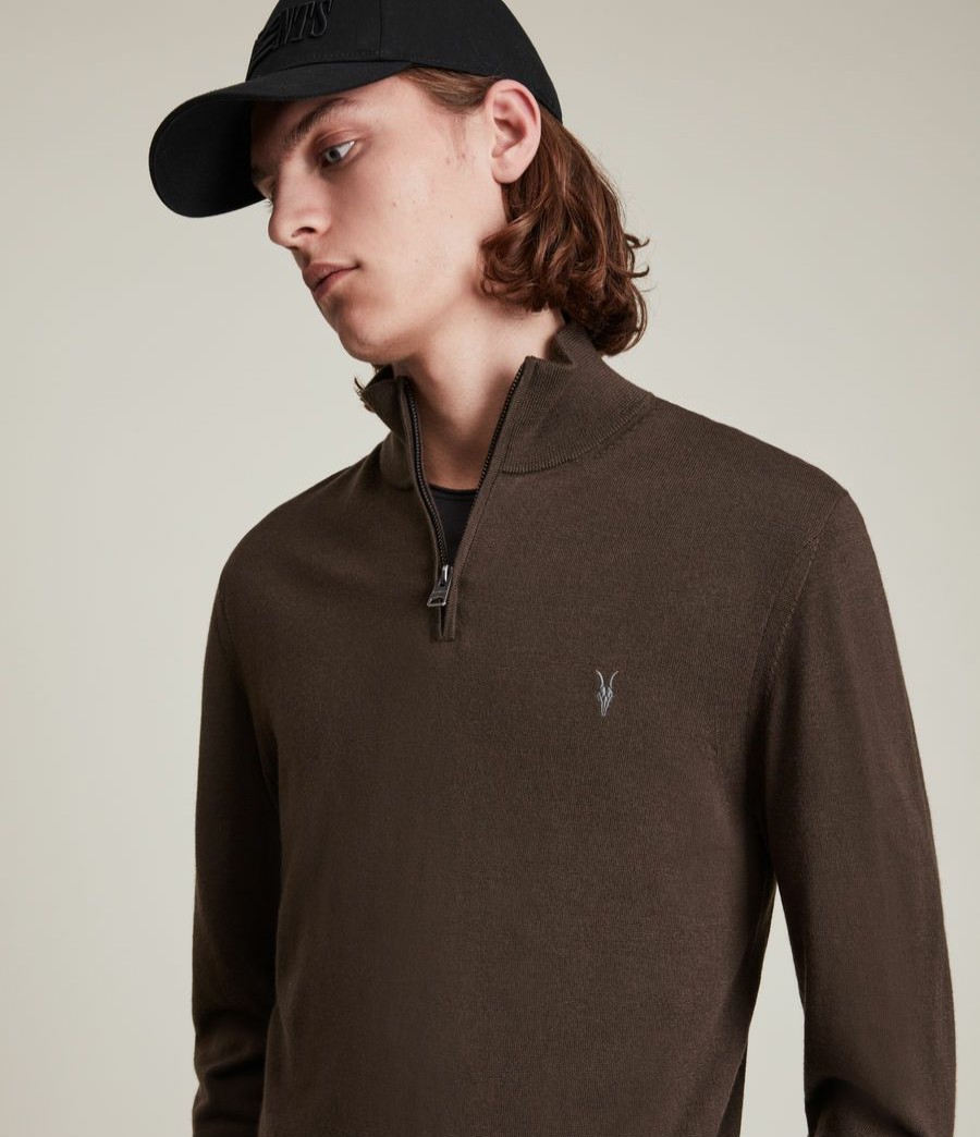 Men'S * | Shop Allsaints Mode Merino Zip Funnel Neck Jumper