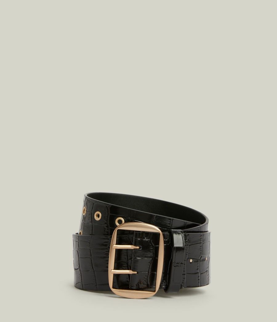 Women'S * | Shop Allsaints Meissa Leather Crocodile Belt