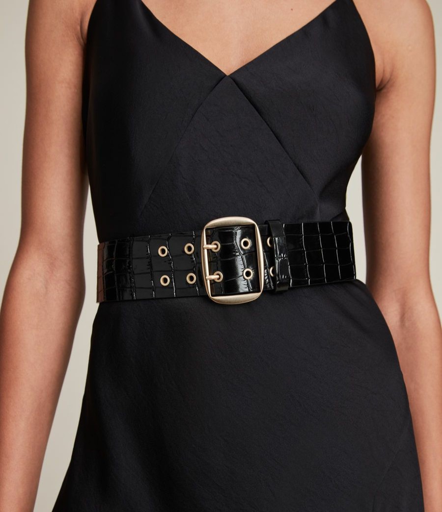 Women'S * | Shop Allsaints Meissa Leather Crocodile Belt