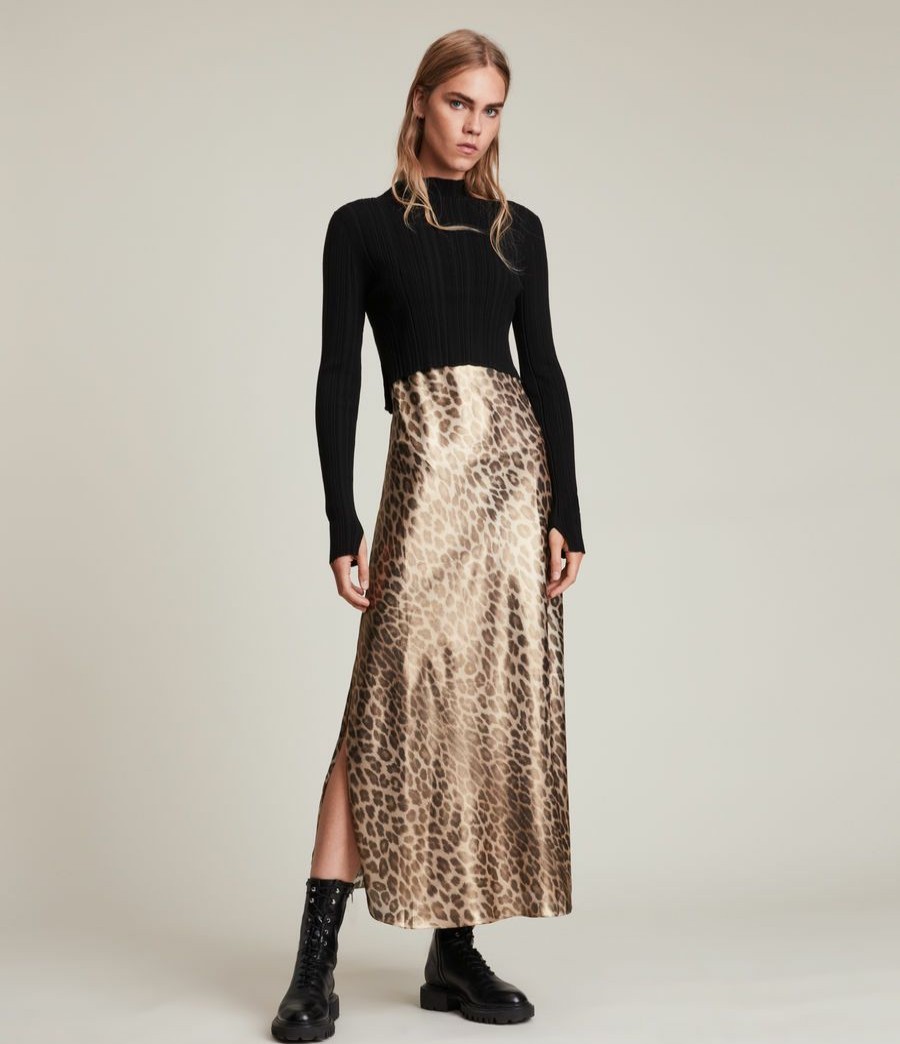 Women'S * | Allsaints Sale Karla Leopard 2-In-1 Dress