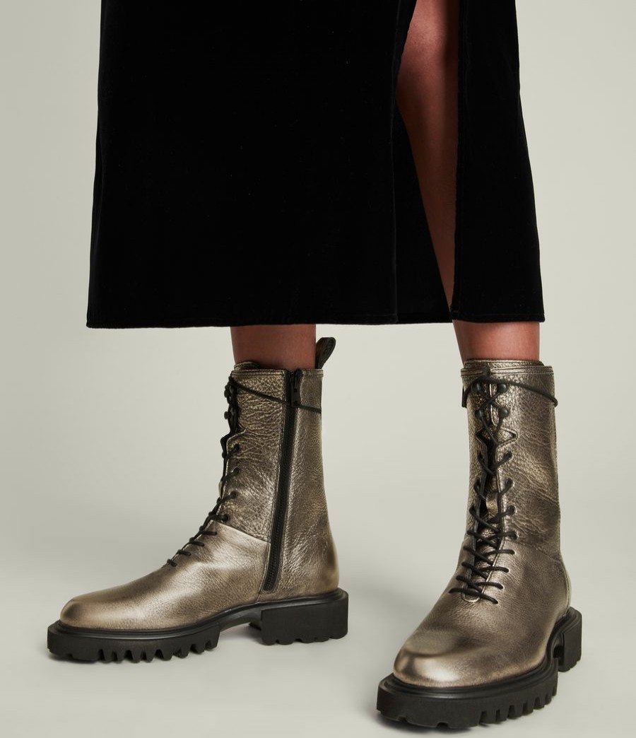 Women'S * | Shop Allsaints Maren Leather Metallic Boots