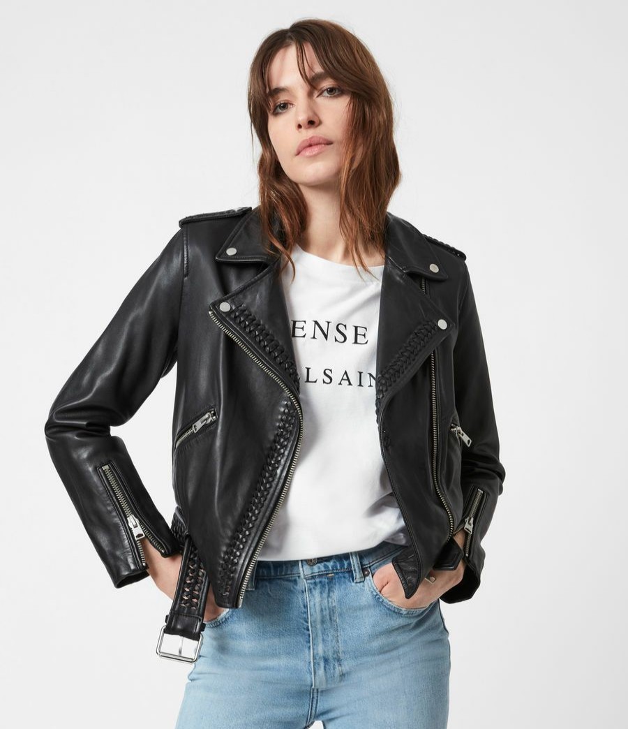 Women'S * | Allsaints Sale Braided Leather Biker Jacket