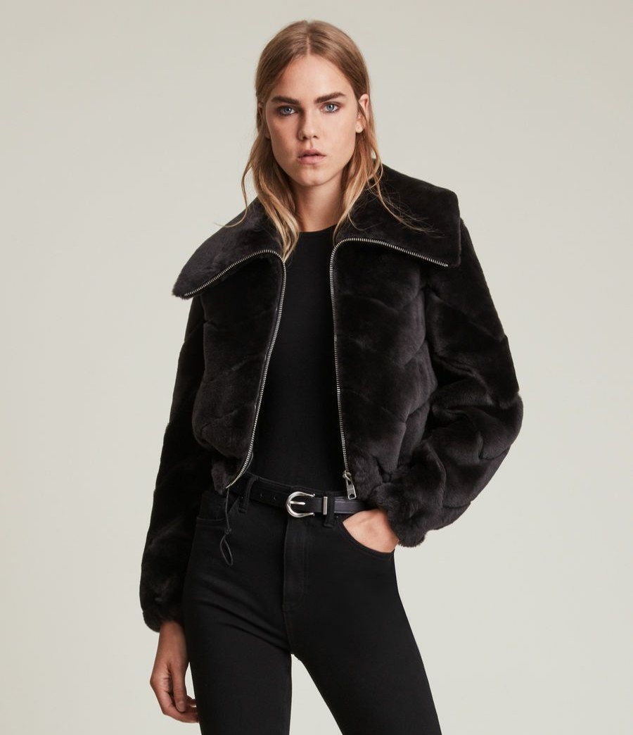 Women'S * | Allsaints Sale Adley Chevron Shearling Jacket