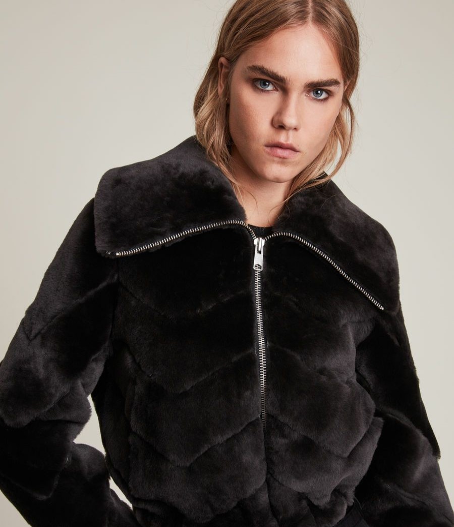 Women'S * | Allsaints Sale Adley Chevron Shearling Jacket